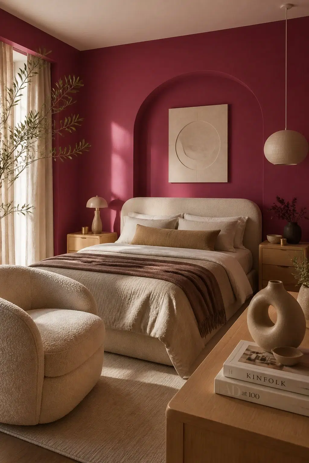 A organic modern bedroom painted in Cerise
