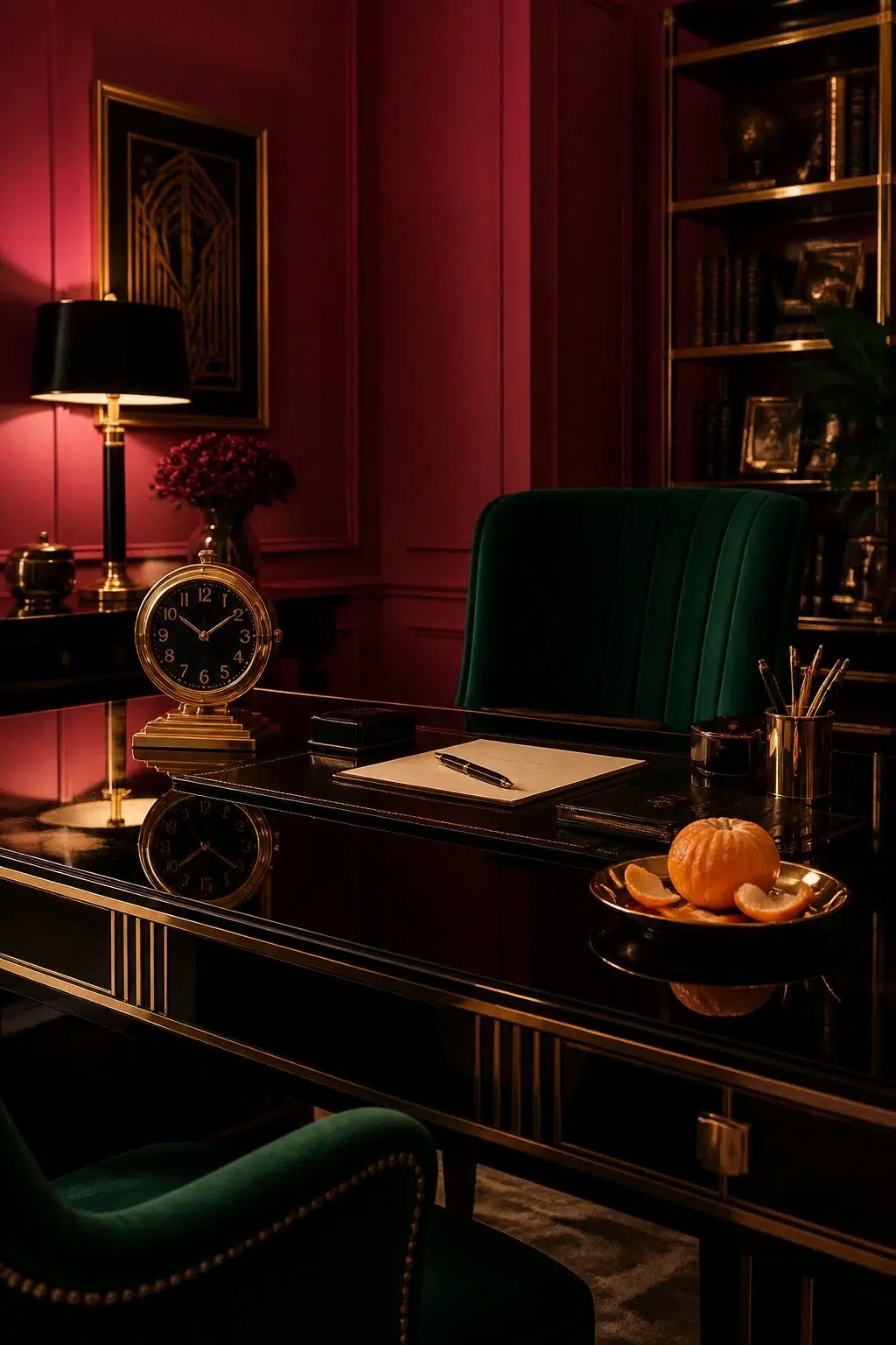 Sherwin-Williams Cerise in a art deco home office