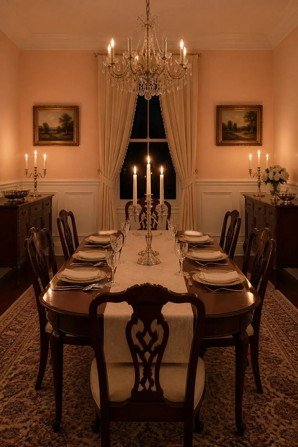 Certain Peach paint in a traditional dining room