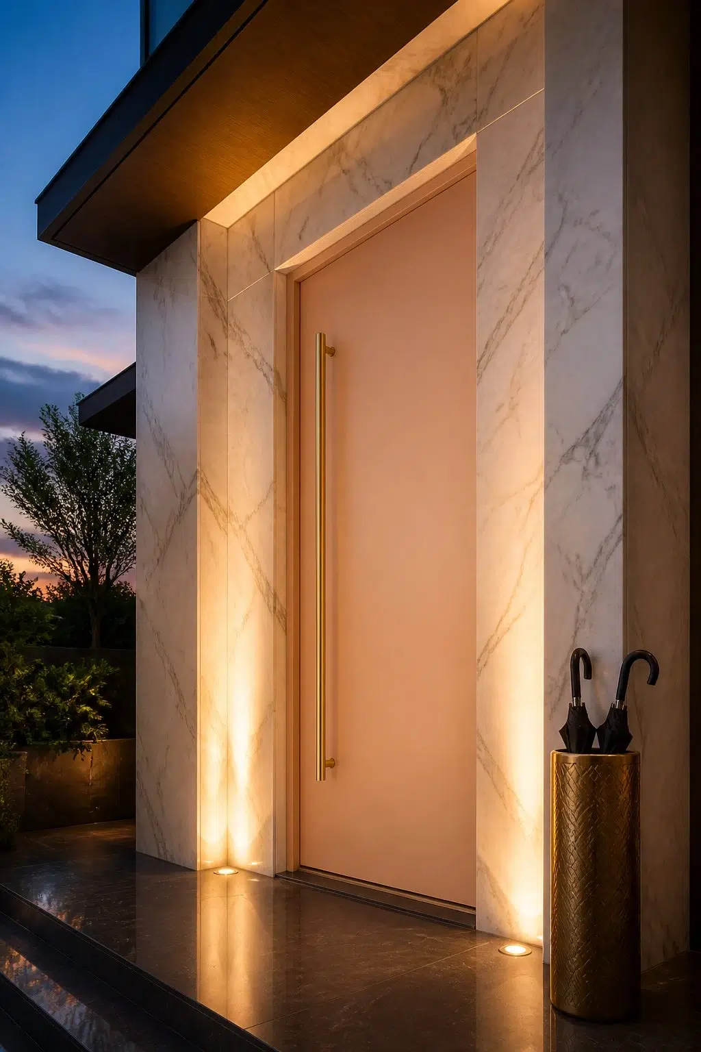 modern luxury front door featuring Certain Peach by Sherwin-Williams