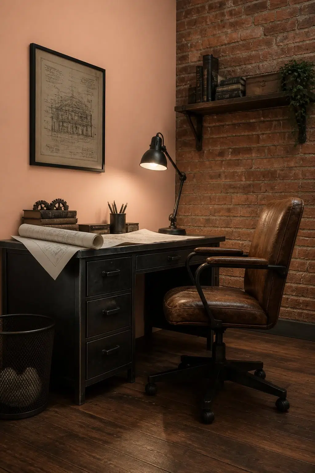 Sherwin-Williams Certain Peach in a industrial home office