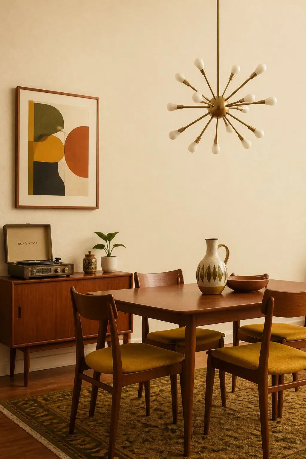 Chamomile paint in a mid century dining room
