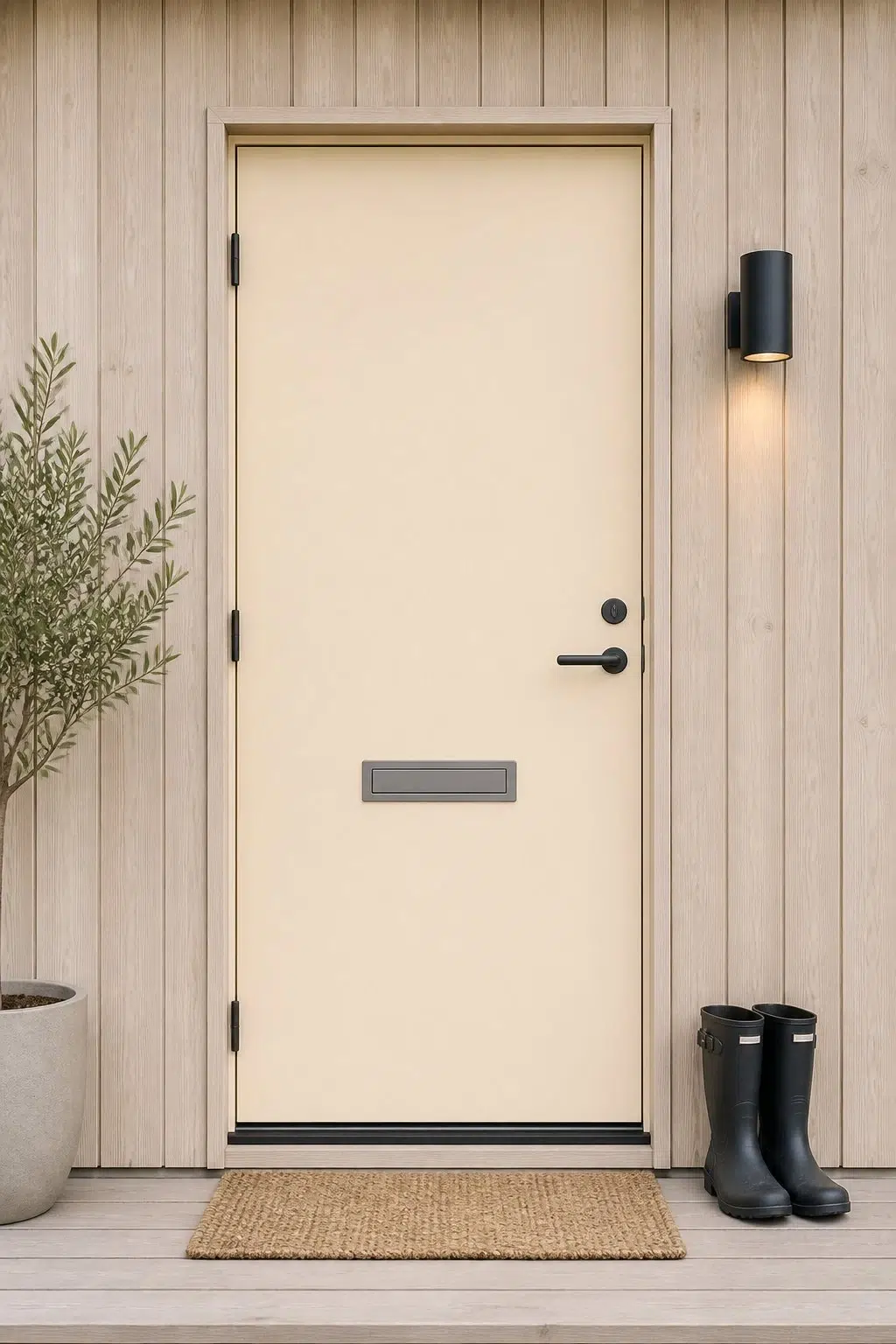 scandinavian front door featuring Champagne by Sherwin-Williams