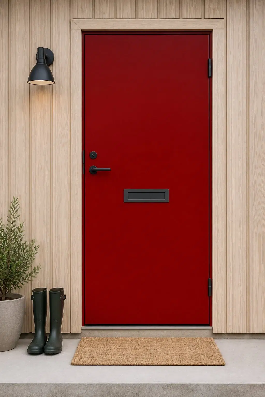 scandinavian front door featuring Chanticleer by Sherwin-Williams