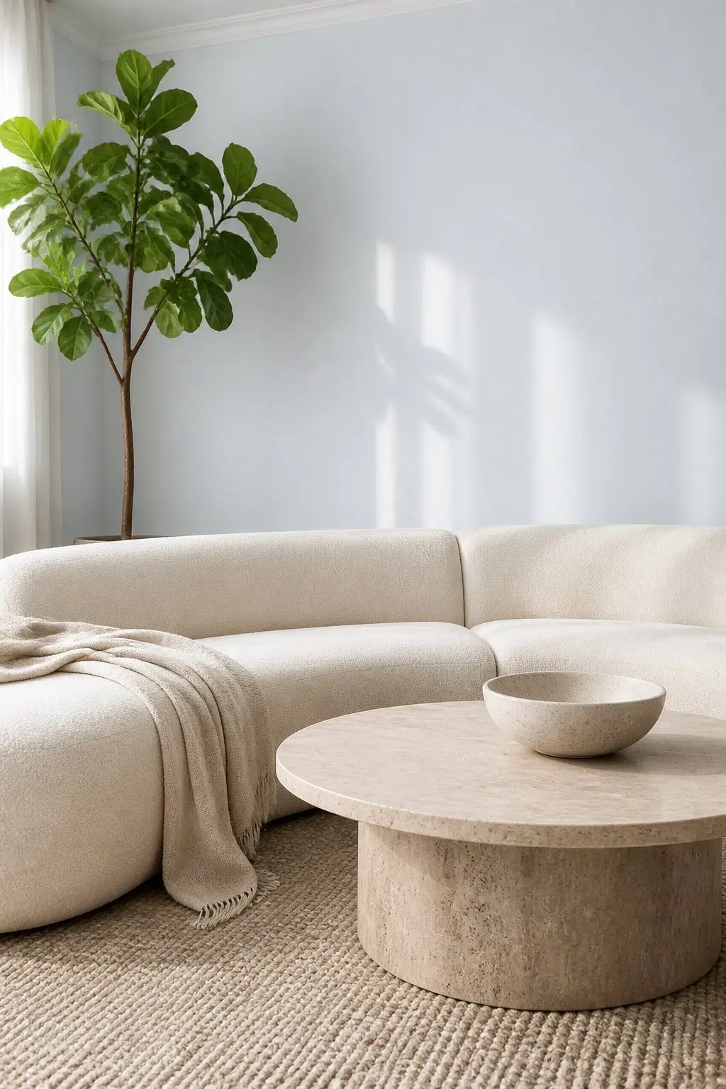 A organic modern living room painted in Chapeau Violet