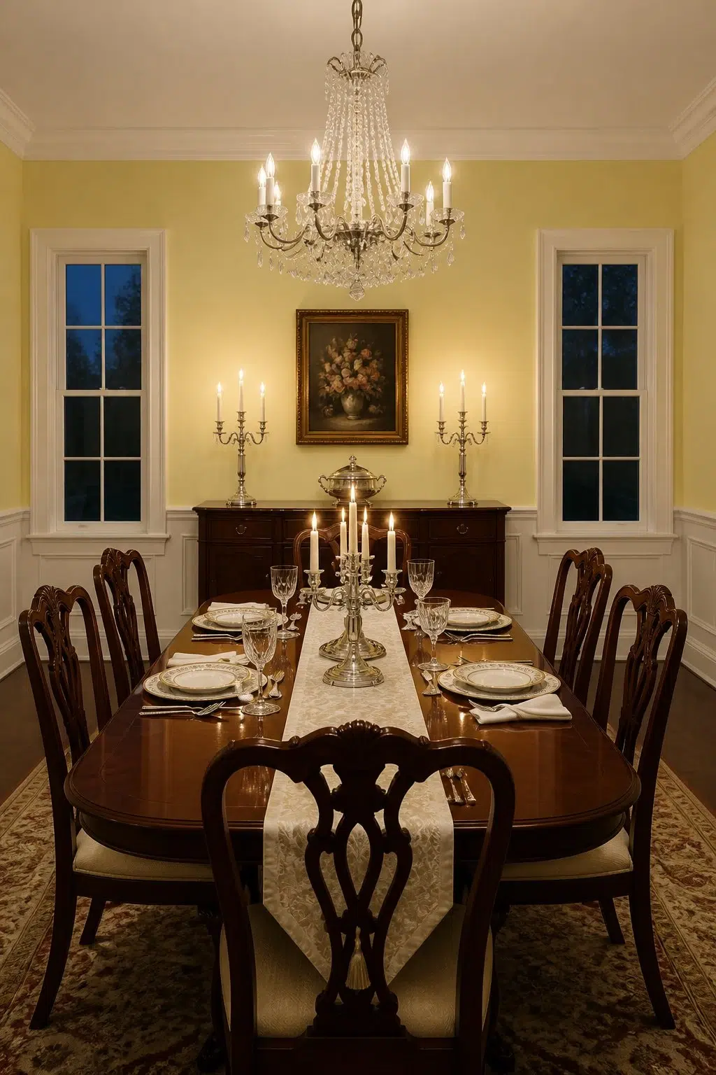 Chartreuse paint in a traditional dining room