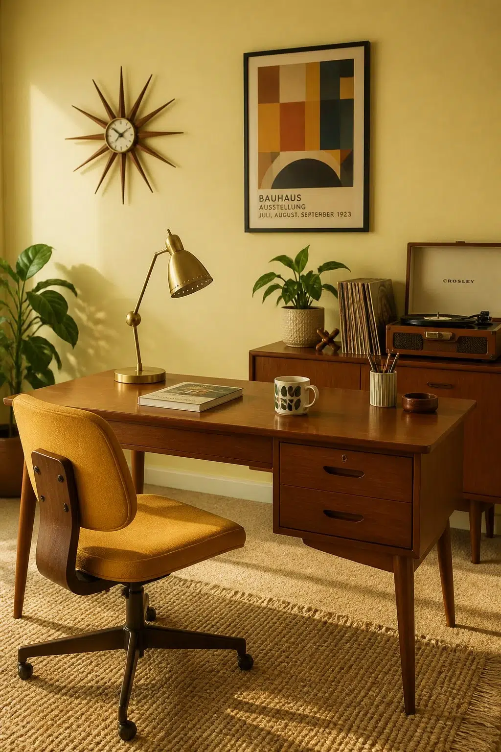 Sherwin-Williams Chartreuse in a mid century home office