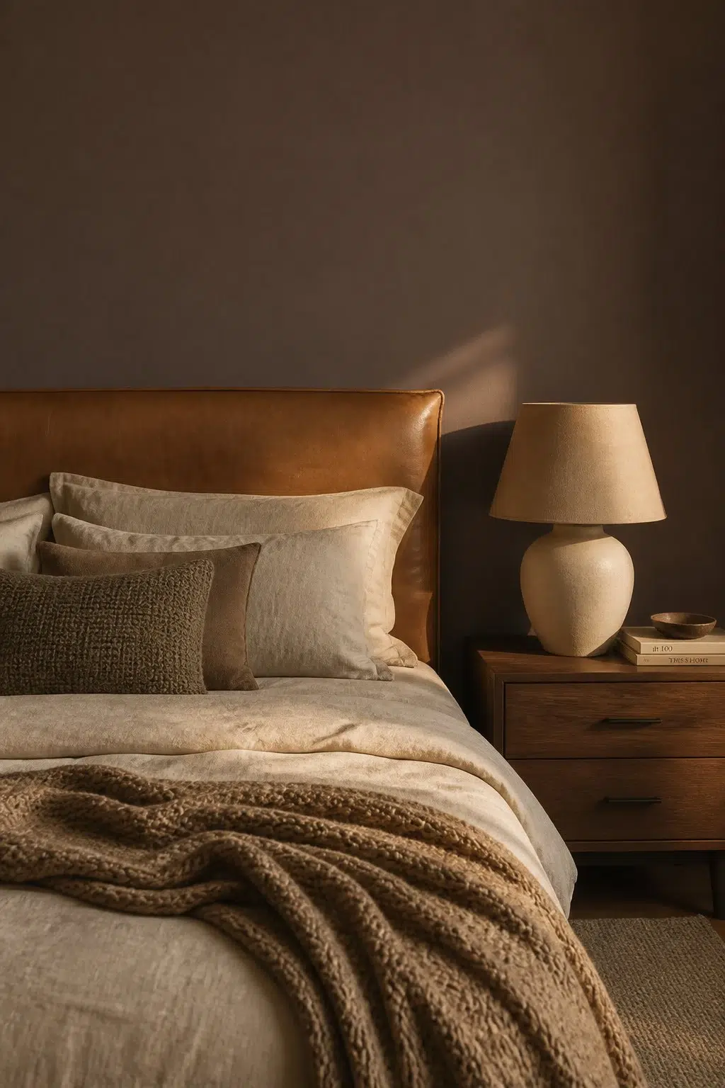 A cozy bedroom painted in Chateau Brown