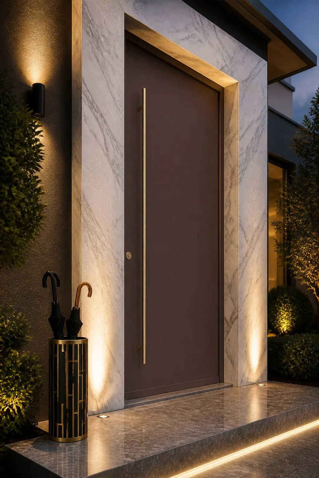 modern luxury front door featuring Chateau Brown by Sherwin-Williams