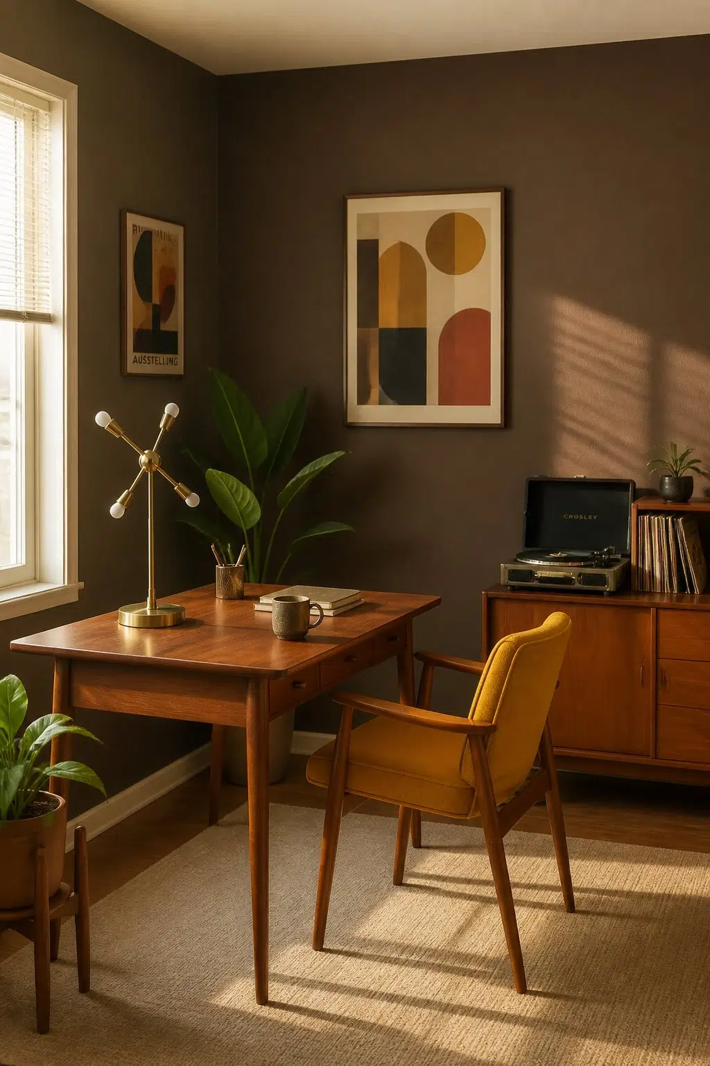 Sherwin-Williams Chateau Brown in a mid century home office