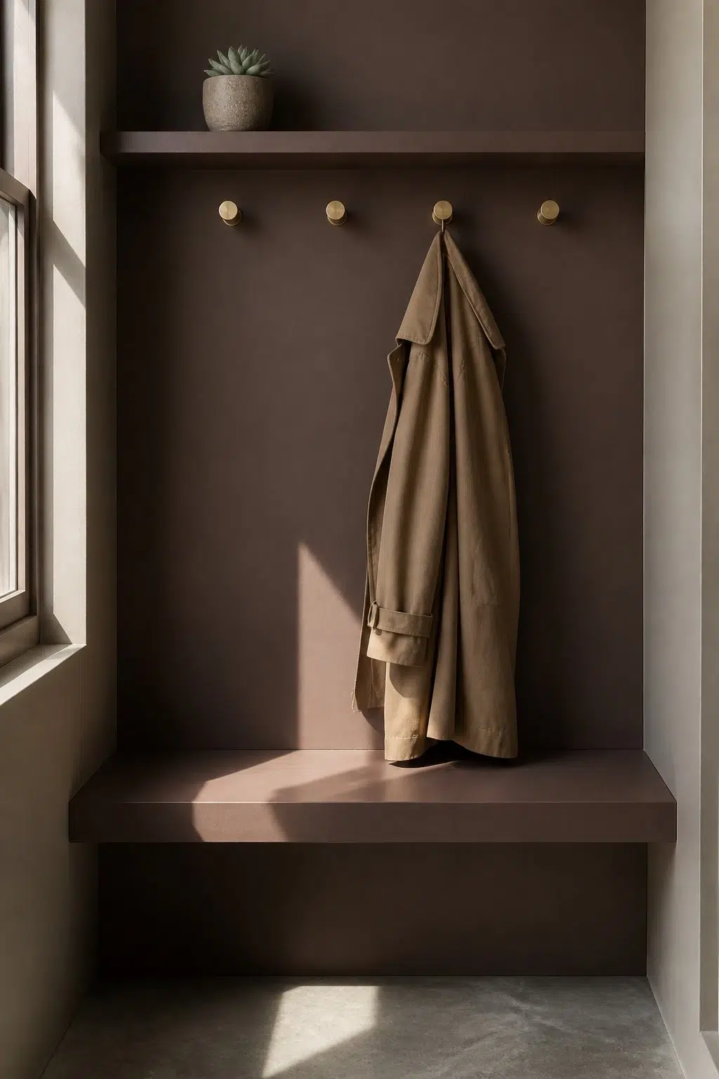 Chateau Brown paint in a tiny mudroom