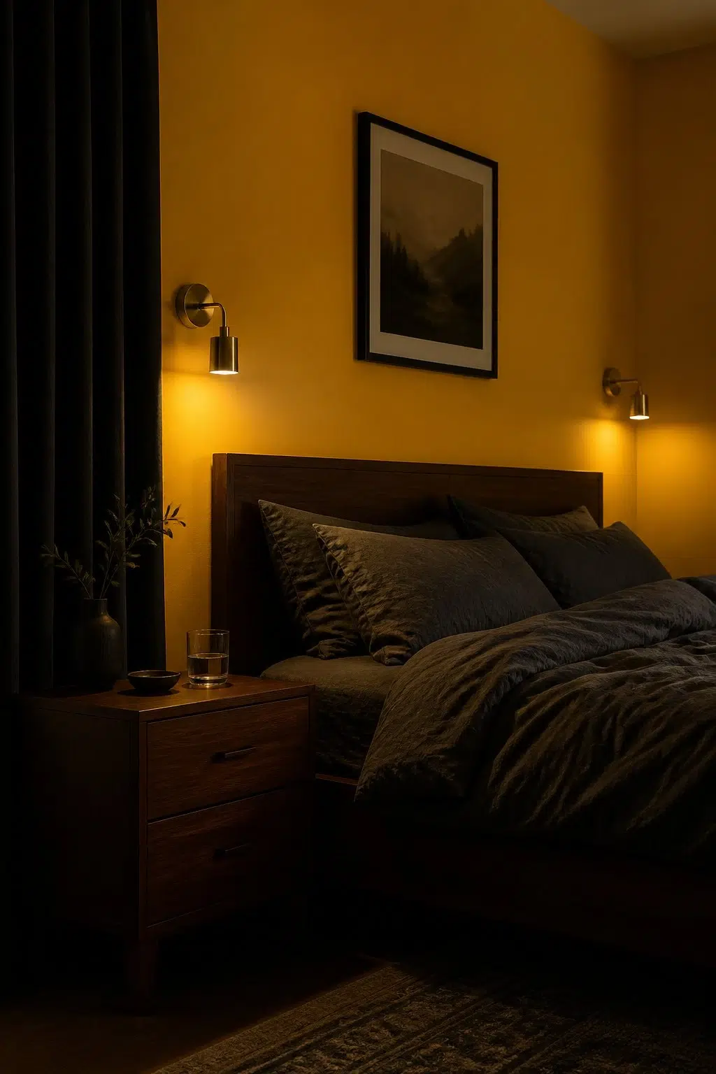 A moody bedroom painted in Cheerful