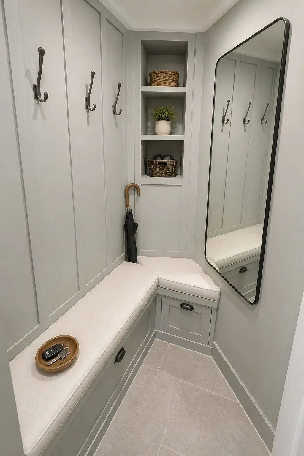 Chelsea Gray paint in a small mudroom