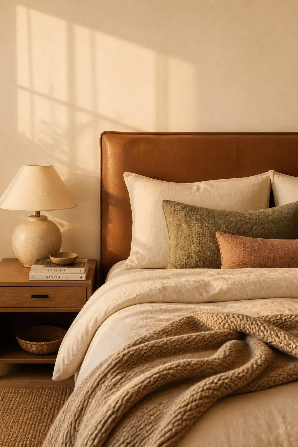 A cozy bedroom painted in Cherish Cream