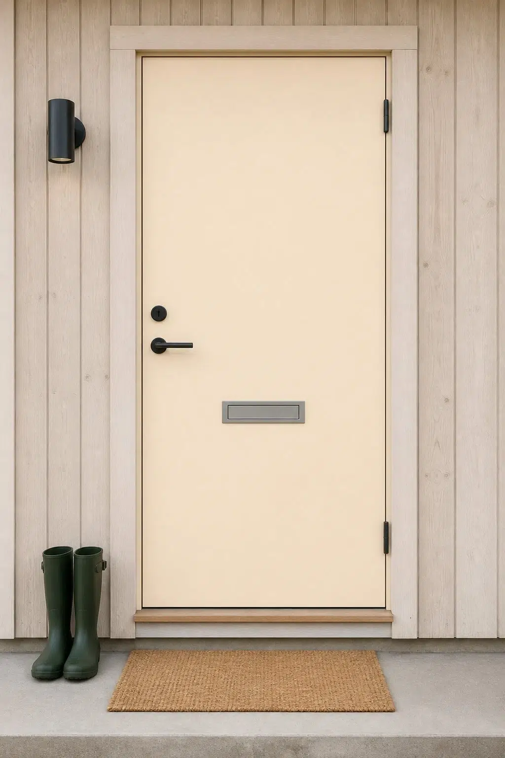 scandinavian front door featuring Cherish Cream by Sherwin-Williams