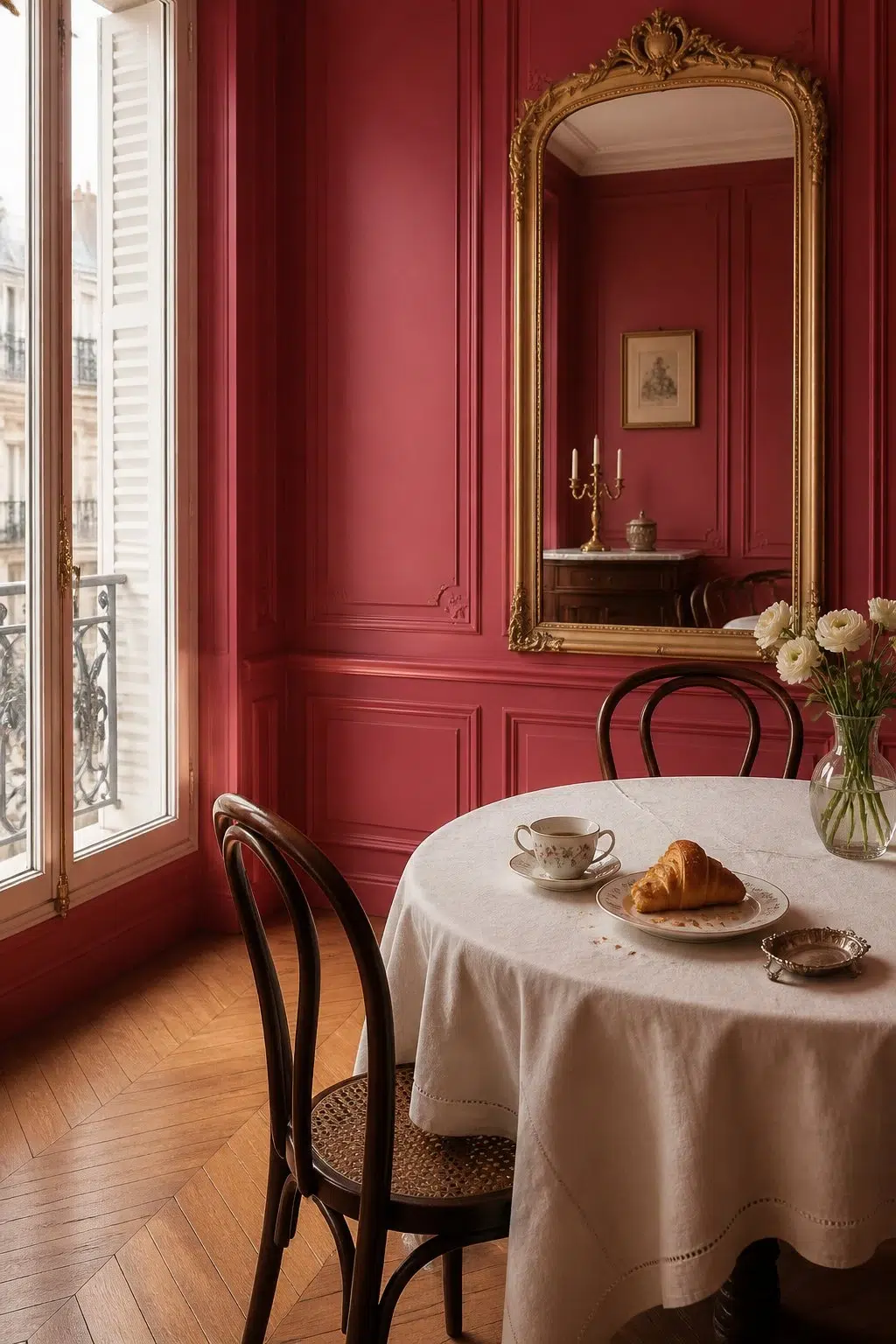 Cherries Jubilee paint in a parisian dining room
