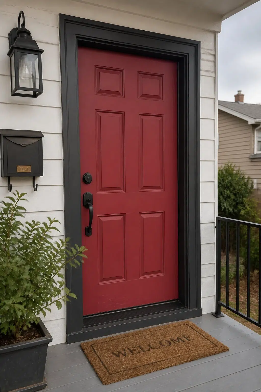 bold front door featuring Cherries Jubilee by Sherwin-Williams