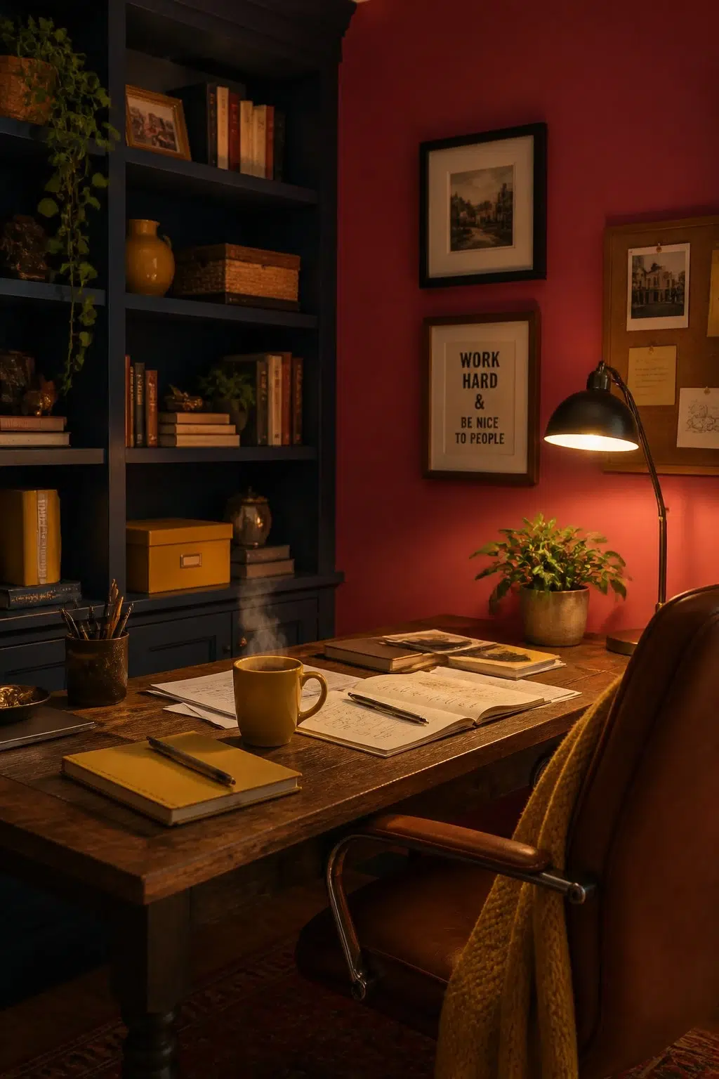 Sherwin-Williams Cherries Jubilee in a unique home office