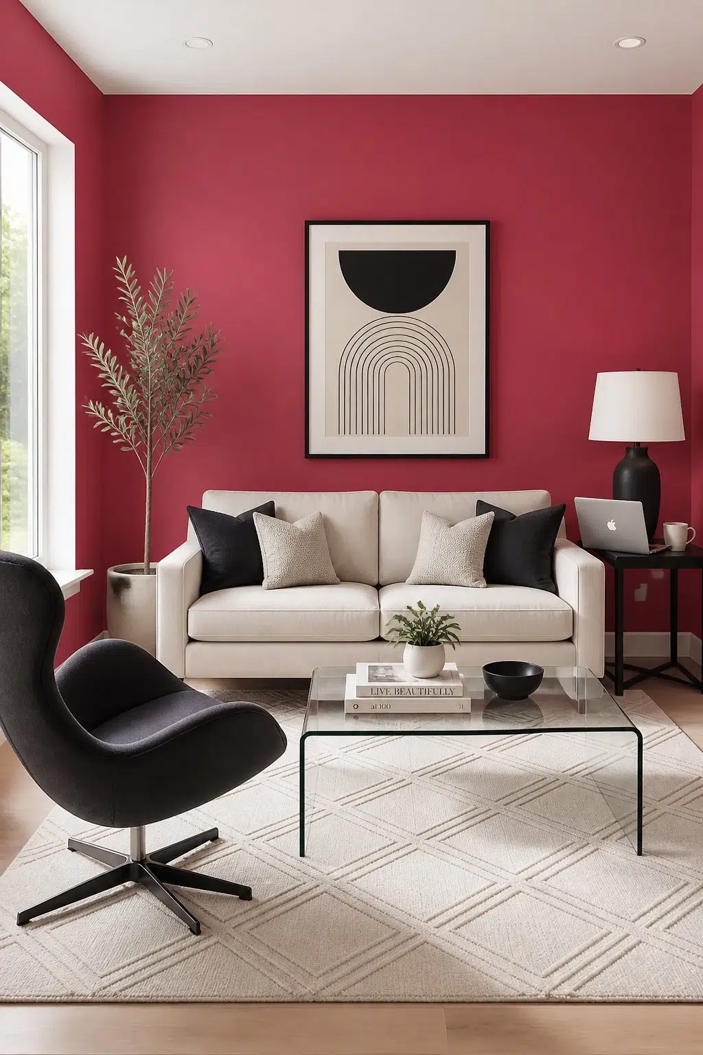 A contemporary living room painted in Cherries Jubilee