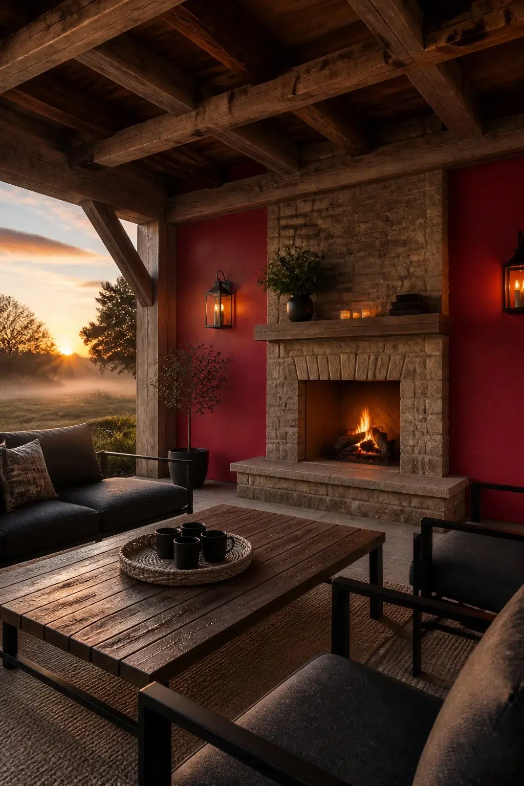 rustic modern patio featuring Cherries Jubilee by Sherwin-Williams