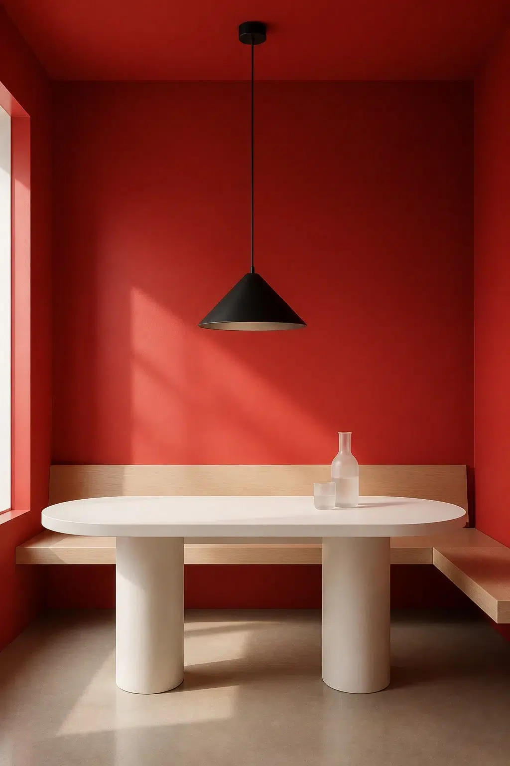 Cherry Tomato paint in a minimalist dining room