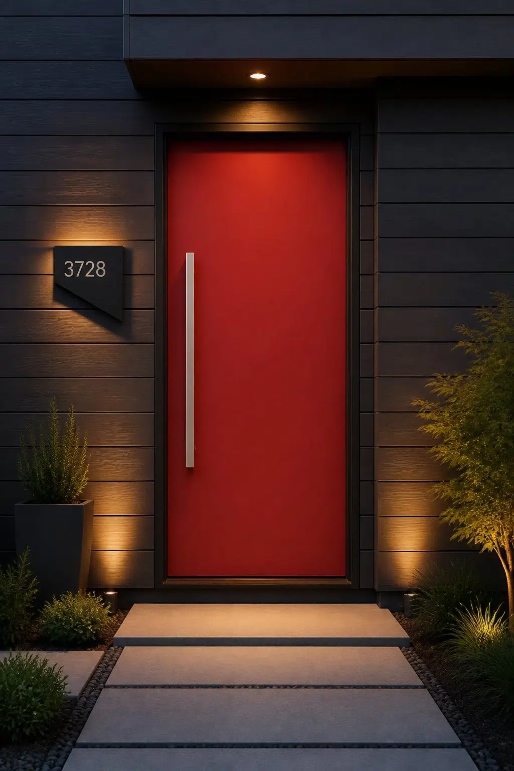 stylish front door featuring Cherry Tomato by Sherwin-Williams