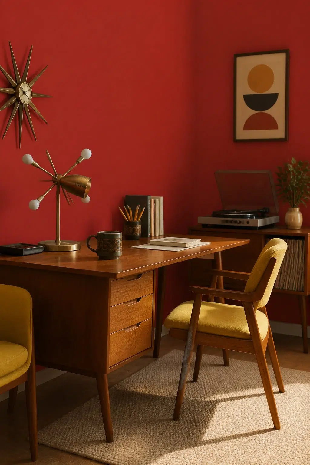 Sherwin-Williams Cherry Tomato in a mid century home office