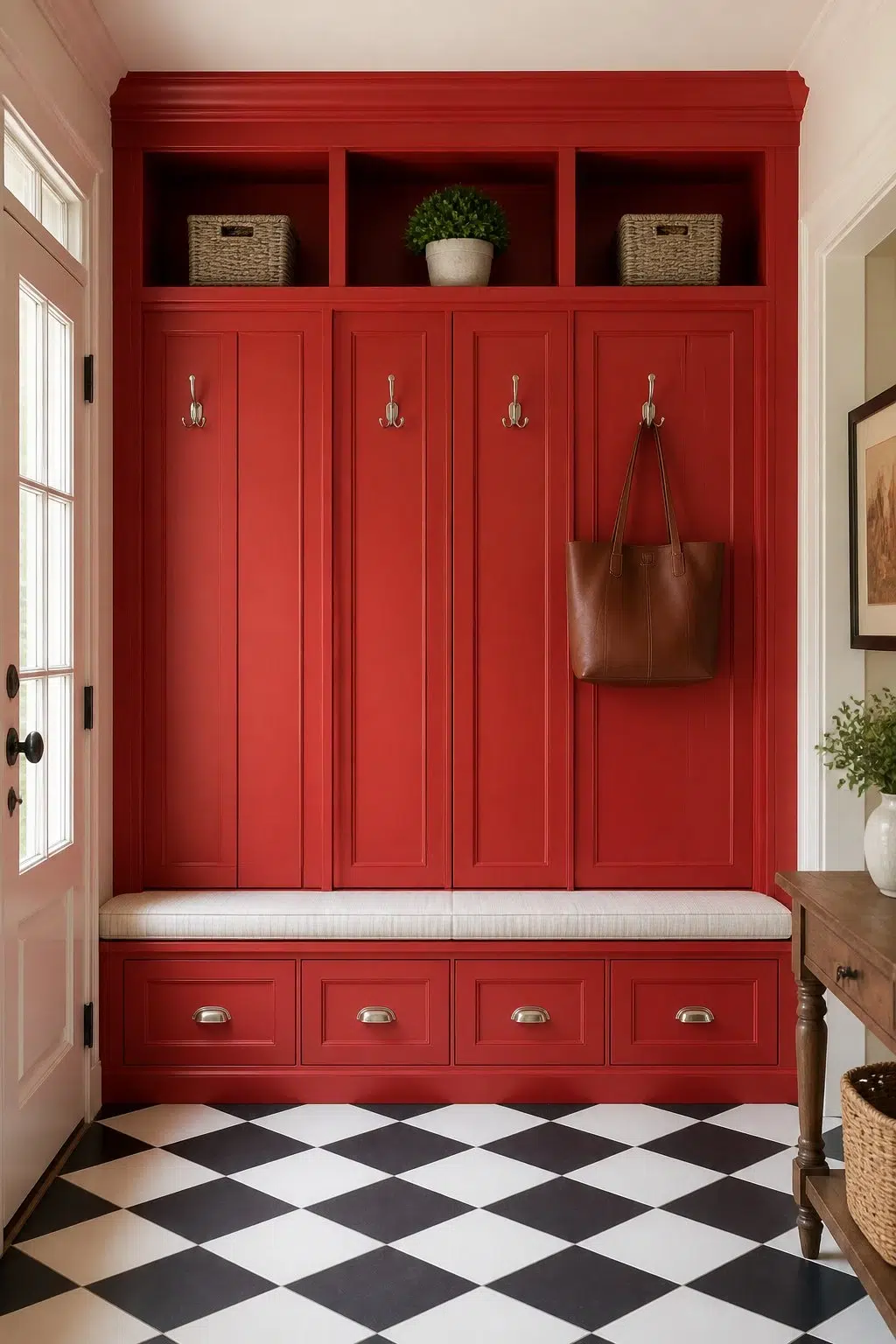 Cherry Tomato paint in a classy mudroom