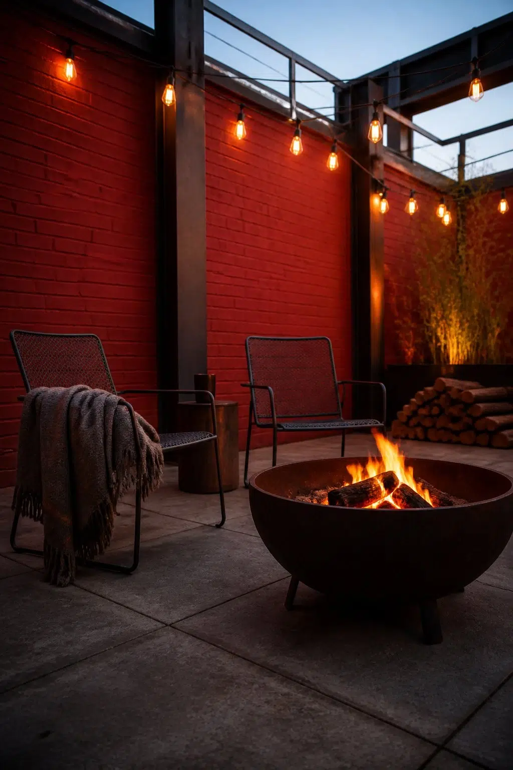 industrial patio featuring Cherry Tomato by Sherwin-Williams