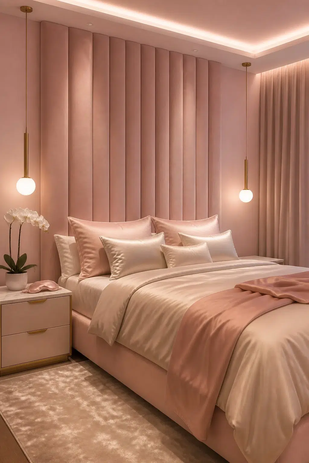 A modern luxury bedroom painted in Childlike