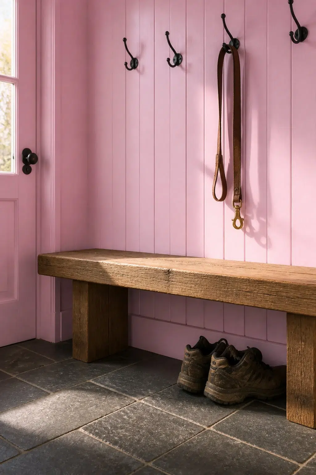 Child's Play paint in a rustic modern mudroom