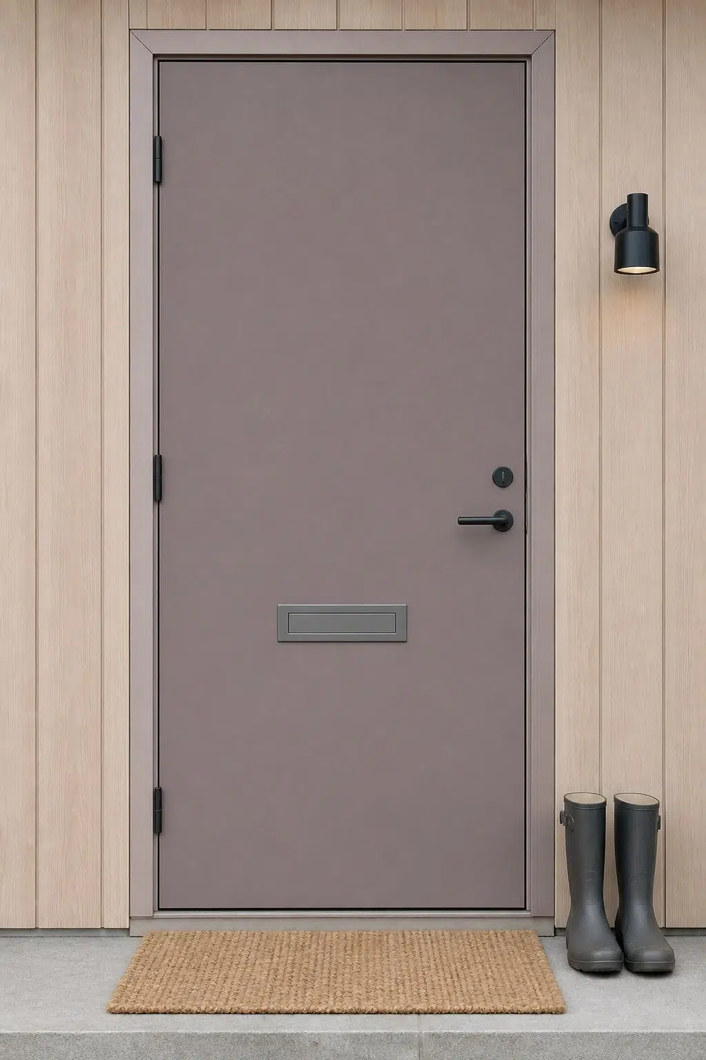 scandinavian front door featuring Chinchilla by Sherwin-Williams