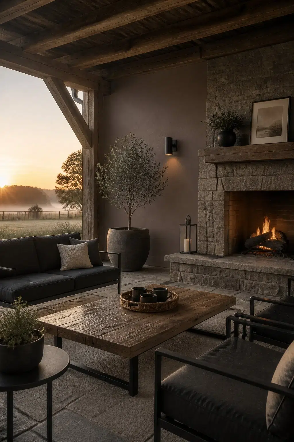 rustic modern patio featuring Chinchilla by Sherwin-Williams