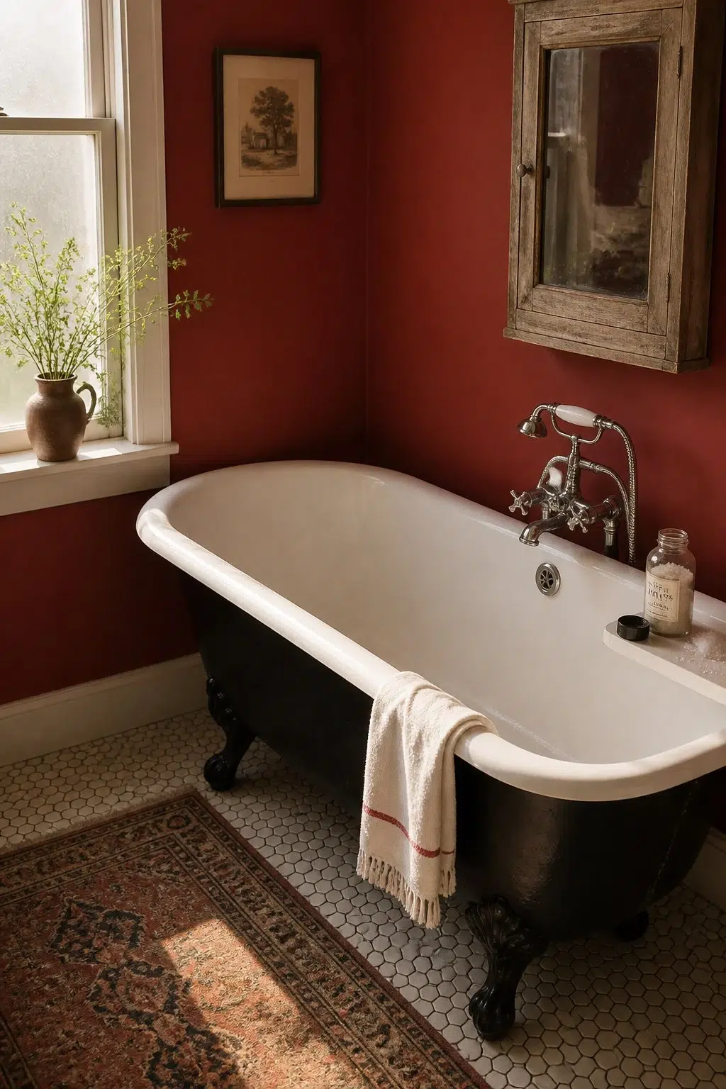Chinese Red — vintage bathroom