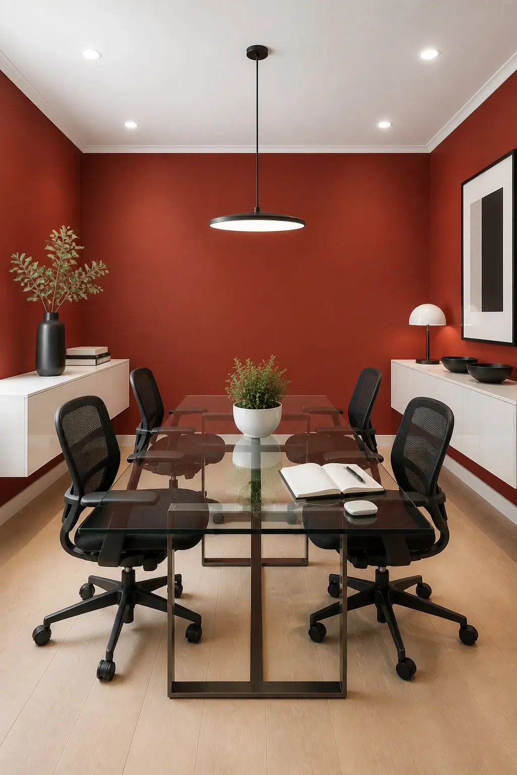 Chinese Red paint in a contemporary dining room