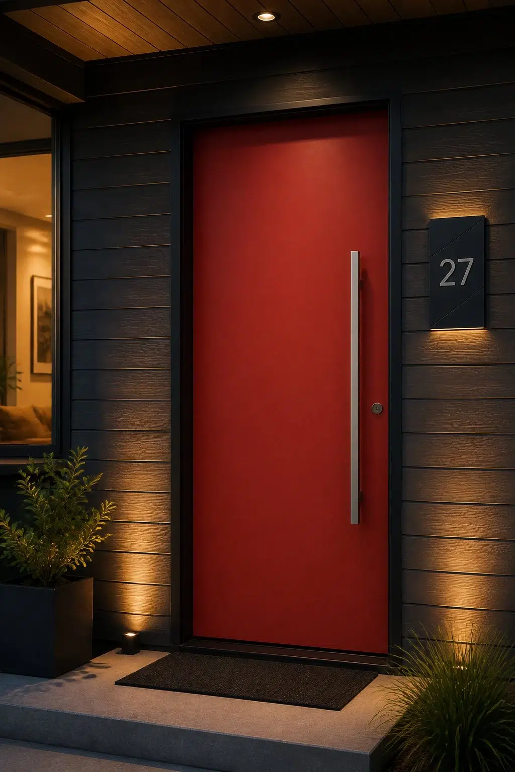 stylish front door featuring Chinese Red by Sherwin-Williams