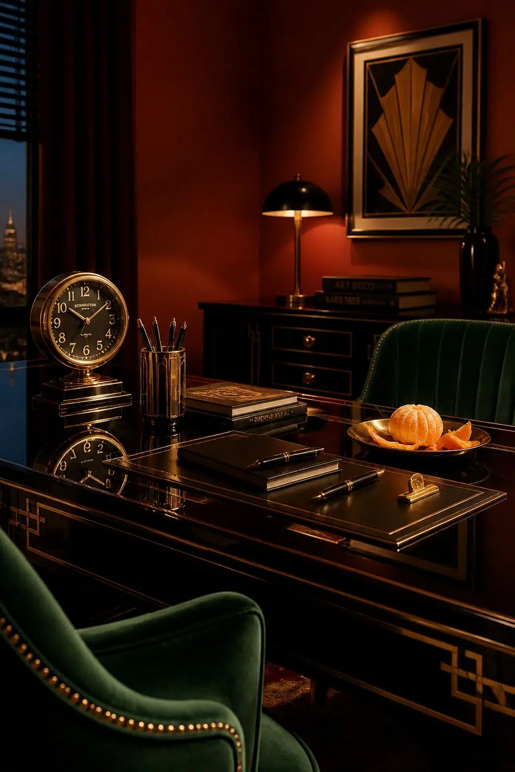 Sherwin-Williams Chinese Red in a art deco home office