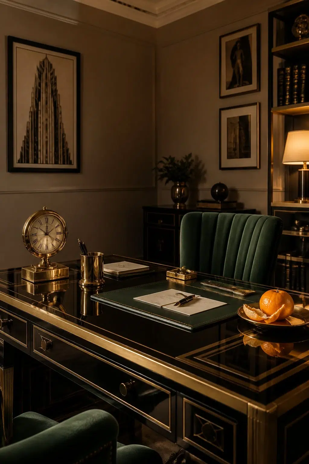 Sherwin-Williams Chocolate Powder in a art deco home office