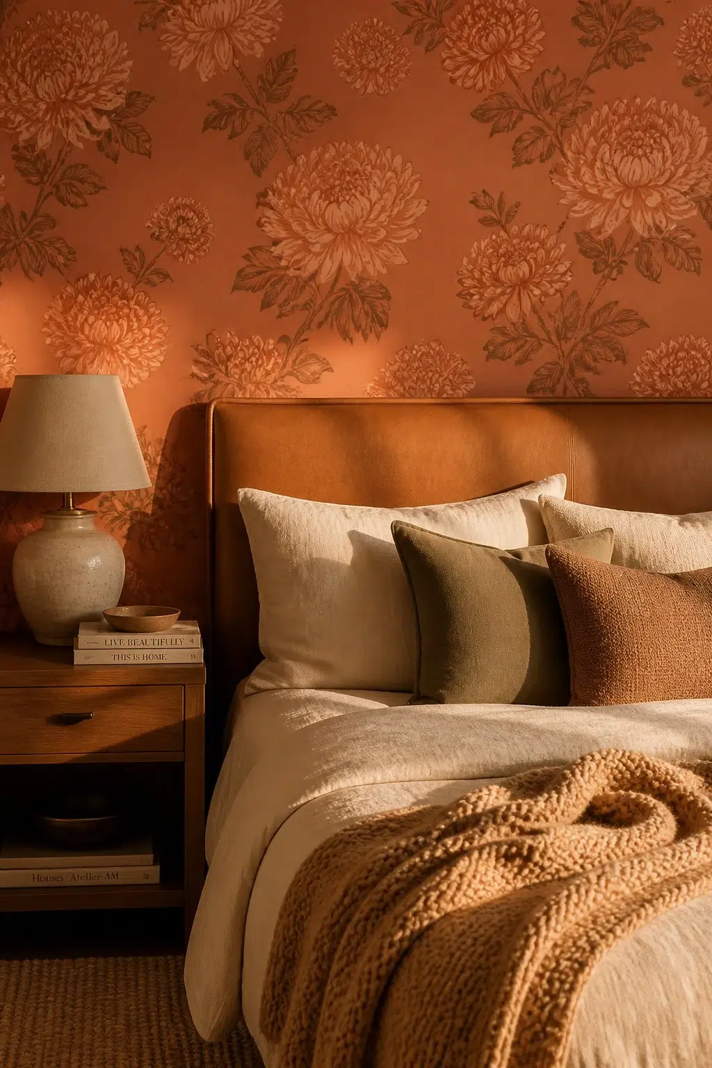 A cozy bedroom painted in Chrysanthemum
