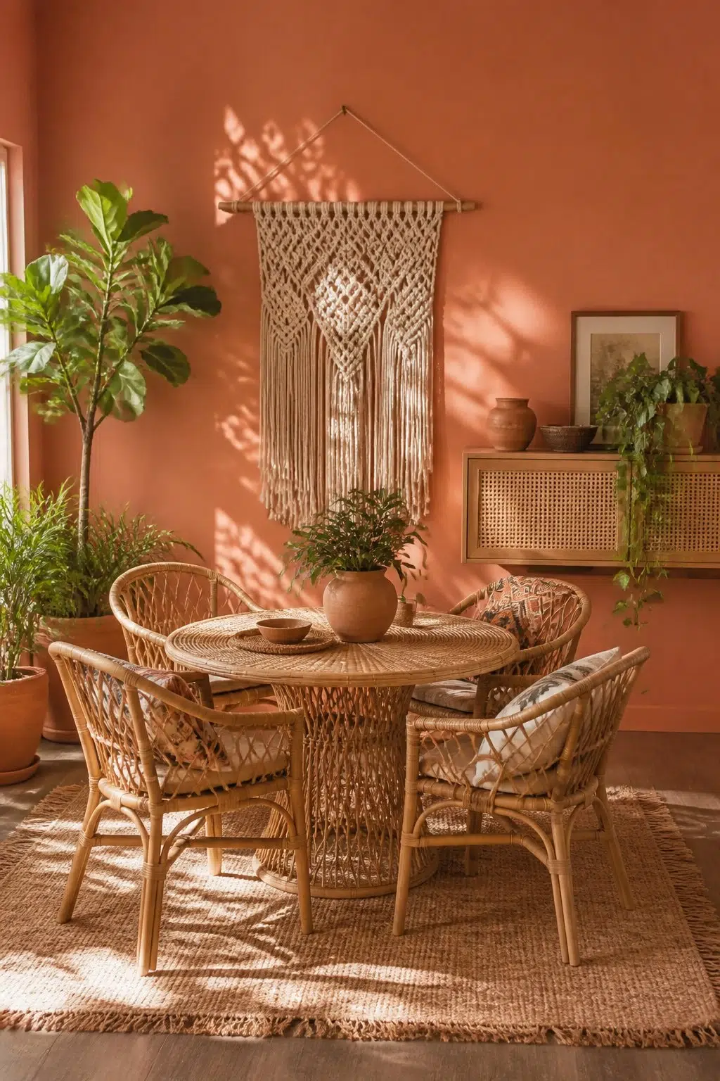 Chrysanthemum paint in a boho dining room