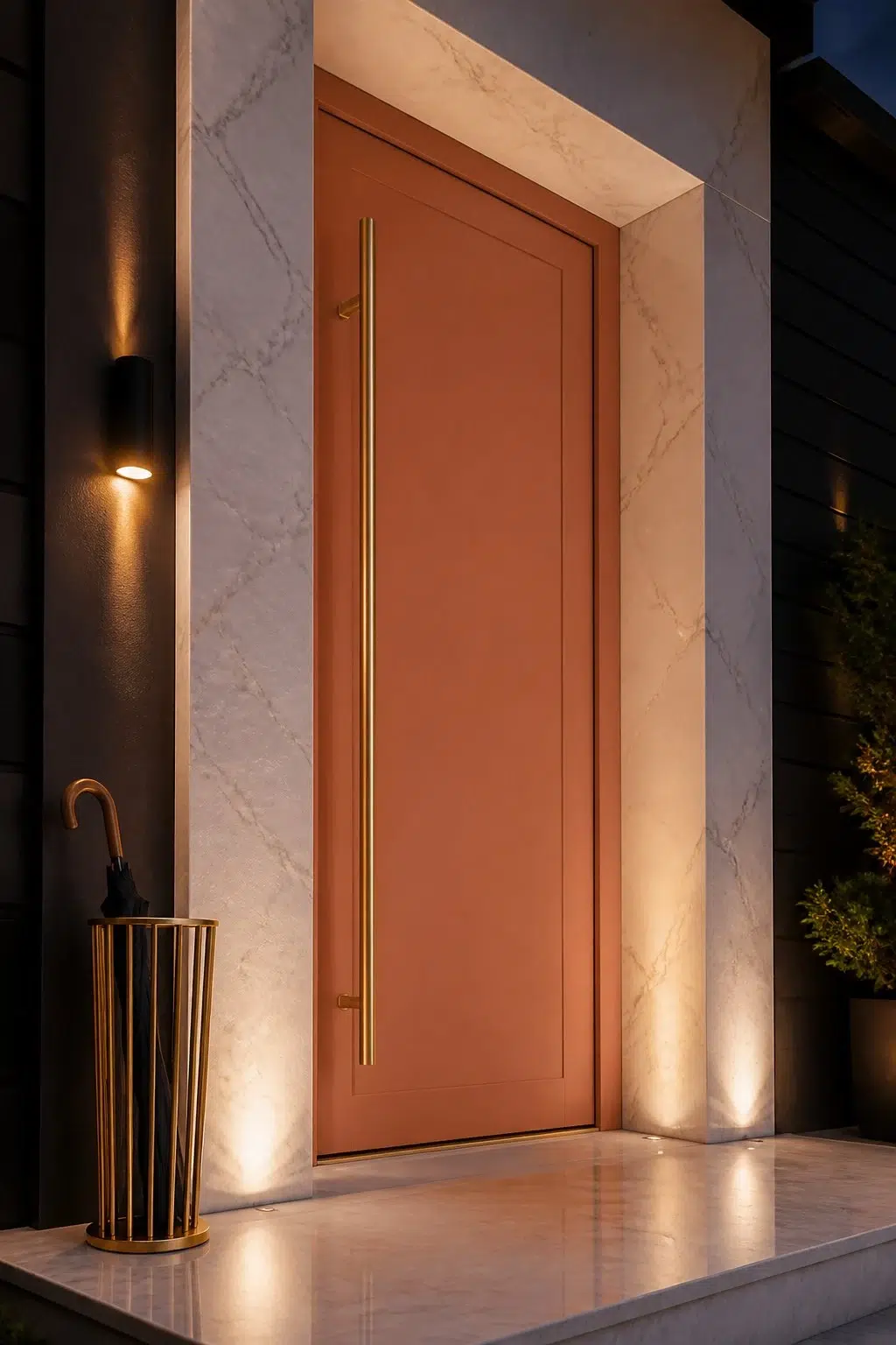 modern luxury front door featuring Chrysanthemum by Sherwin-Williams