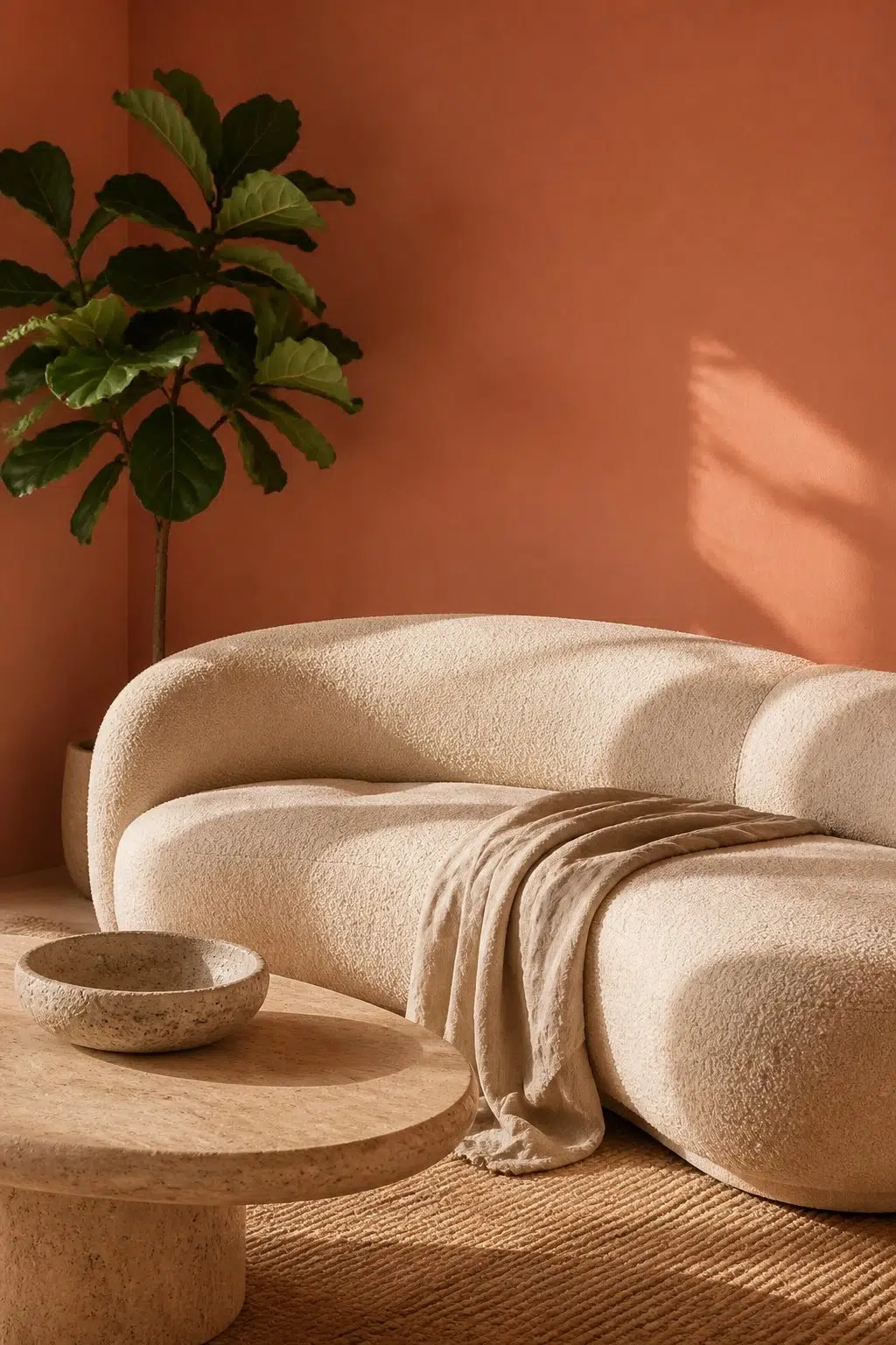 A organic modern living room painted in Chrysanthemum