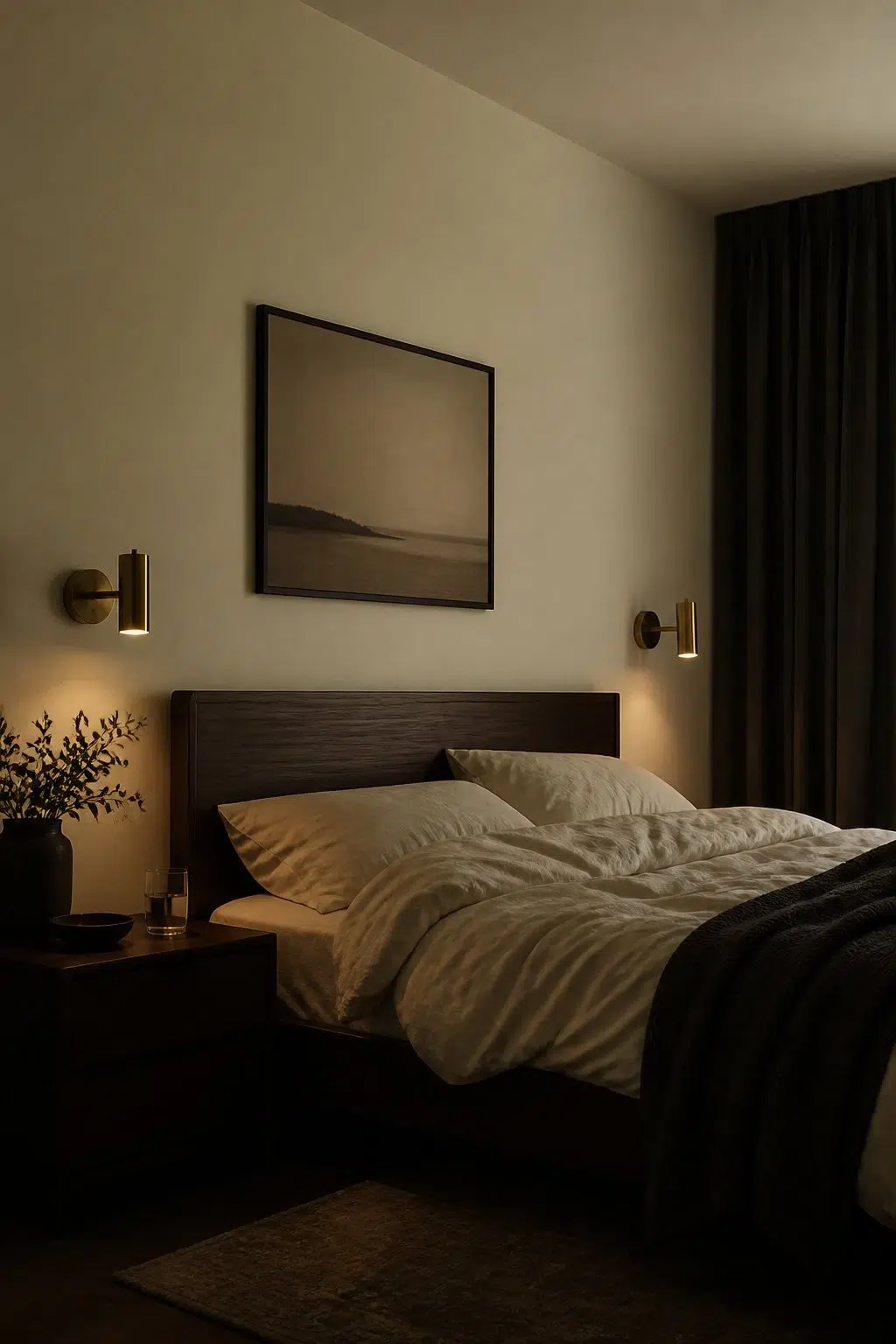 A moody bedroom painted in Citrine