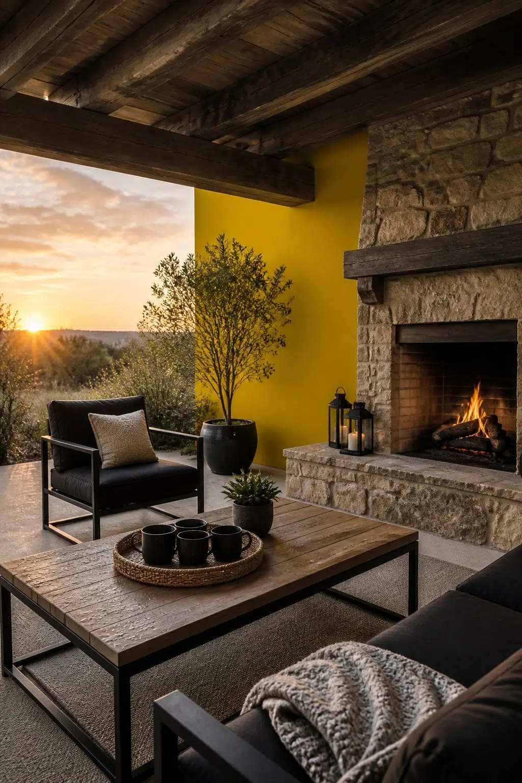 rustic modern patio featuring Citronella by Sherwin-Williams