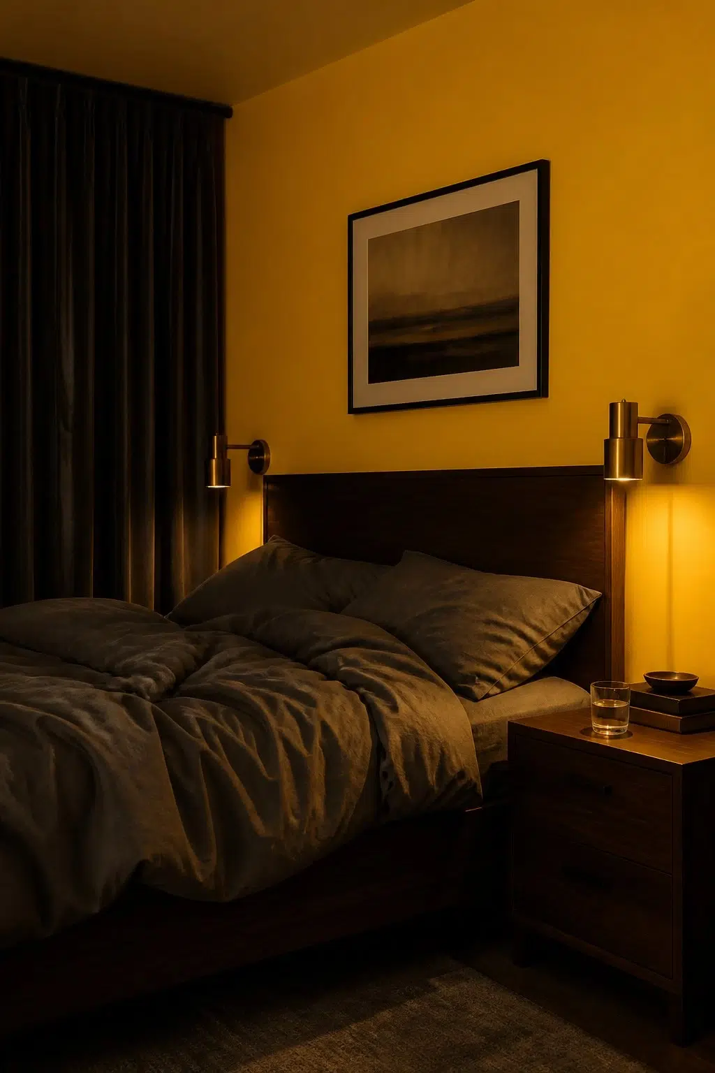 A moody bedroom painted in Citrus