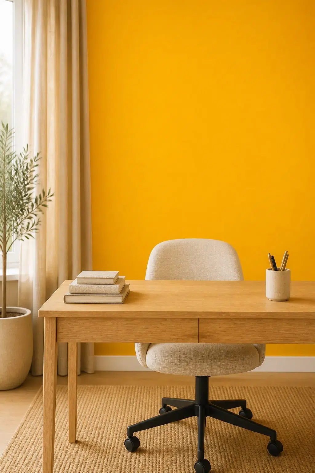 Sherwin-Williams Citrus in a neutral home office