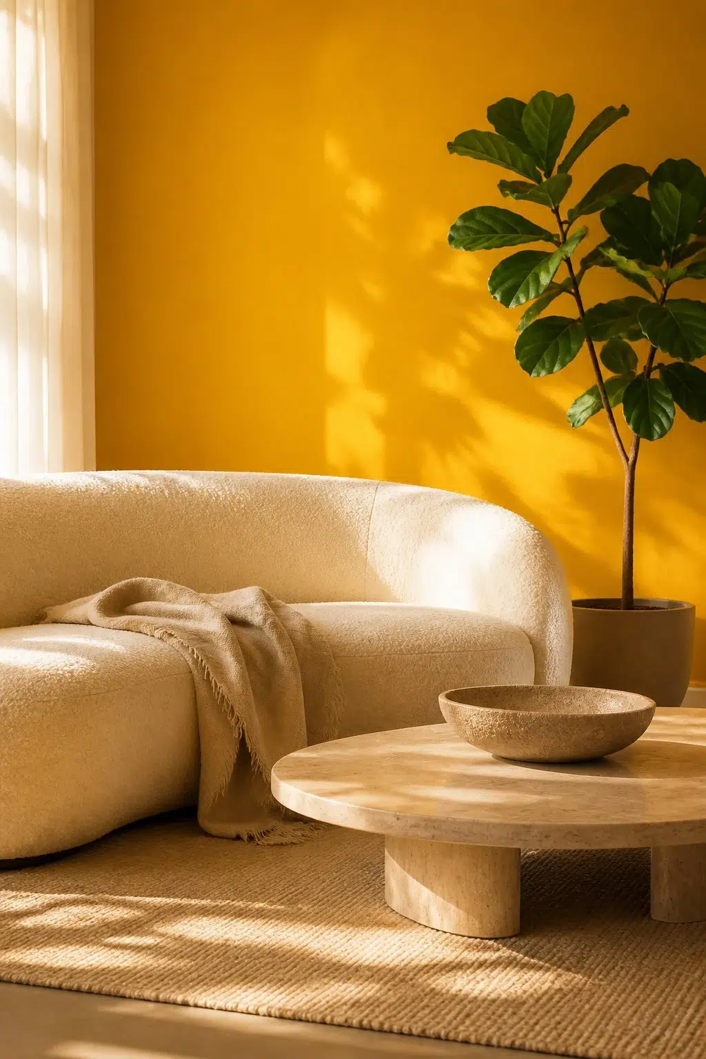 A organic modern living room painted in Citrus