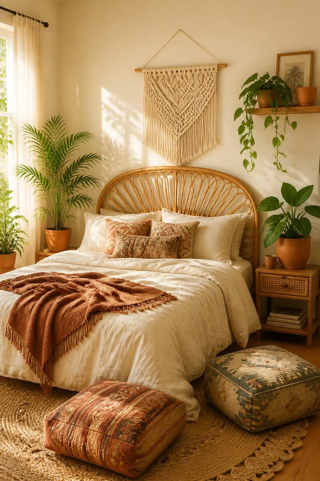 A boho bedroom painted in Classic Ivory