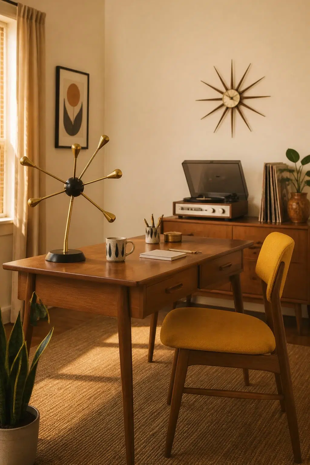 Sherwin-Williams Classic Ivory in a mid century home office