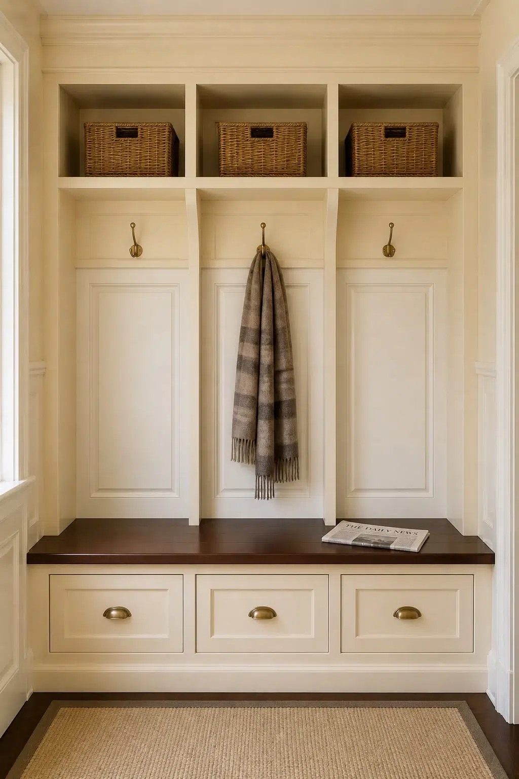 Classic Ivory paint in a traditional mudroom